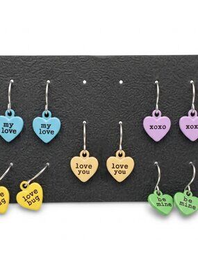 5 Pairs Heart Message Earrings Love Bug Be Mine XOXO My Love Valentines Gift